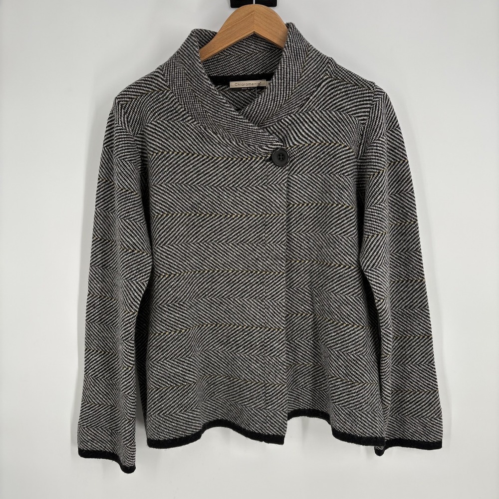Chiaramente Sweater Womens XL Wool Blend Herringbone Button Front Made‎ in Italy